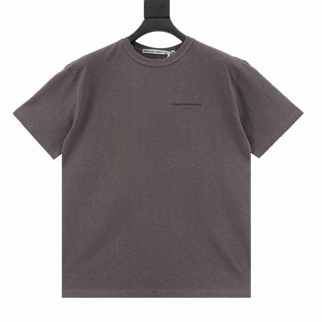 Alexander Wang 亚历山大王 25Ss 满天星满钻烫钻短袖T恤 采用定织定染 G长绒棉 螺纹面料同缸定染 重工水洗酵素成衣炒雪花工艺 打造做旧复古黑