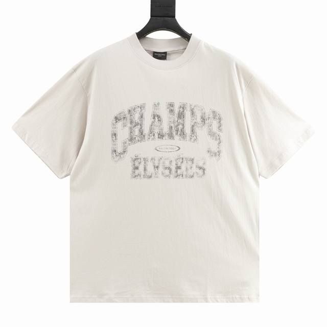 Balenciaga 巴黎世家 模糊英文字母印花短袖T恤 面料 颜色 官网同步 克重240G 前幅印花采用超精细平网印花工艺，对版确定织物网点印花工艺技术参数。