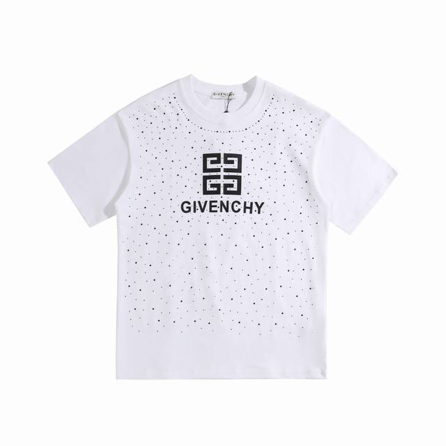 上新 高版本 Givenchy纪梵希Givenchy字母压皮重工高温烫钻短袖 最高版本！定制面料 克双纱！滴胶+高温烫钻！ 辅料：开模原版过鉴定领标100%真丝