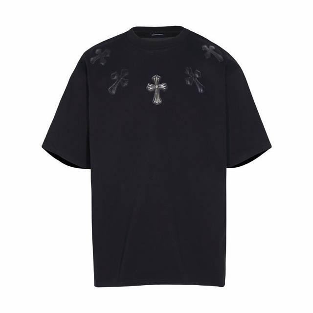 高版本Chrome Hearts克罗心 十字贴皮银饰刺绣短袖！前后贴皮设计 皮上面都有开模十字微标 全部手工一个个缝制上去的 相当费时费力。面料使用 G克全棉双