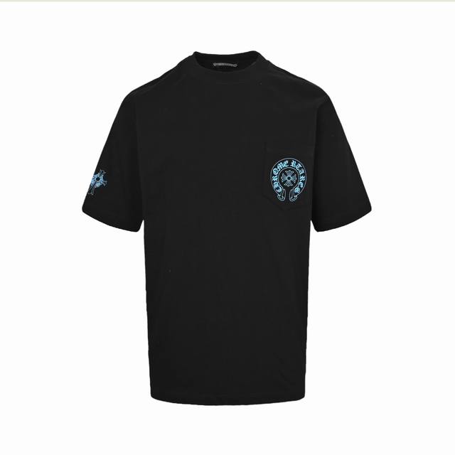 Chrome Hearts 克罗心 后背重叠蓝色十字架印花短袖 宽松版型高密度针织，面料280克双纱，1*1双纱螺纹，手感柔软舒适，不变形，Os落肩宽松版型，男