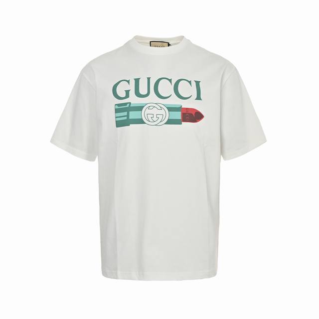 Gucci 古驰 23Ss 口红印花短袖 Guc 新款口红T恤，定制定染高克重原版面料，双纱纯棉面料，1-1工艺制作，宽松Oversize版型，欧版大版型 男女