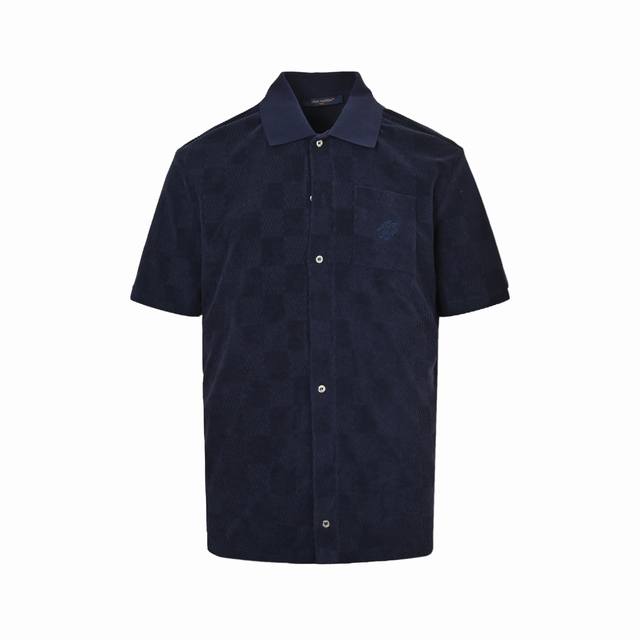 Louis Vuitton 路易威登 25Ss 暗纹棋盘格毛巾布短袖衬衫 定制全棉进口路威毛巾绒提花面料，红外线定位裁床 通过红外发射器和红外接收器来实现对材料