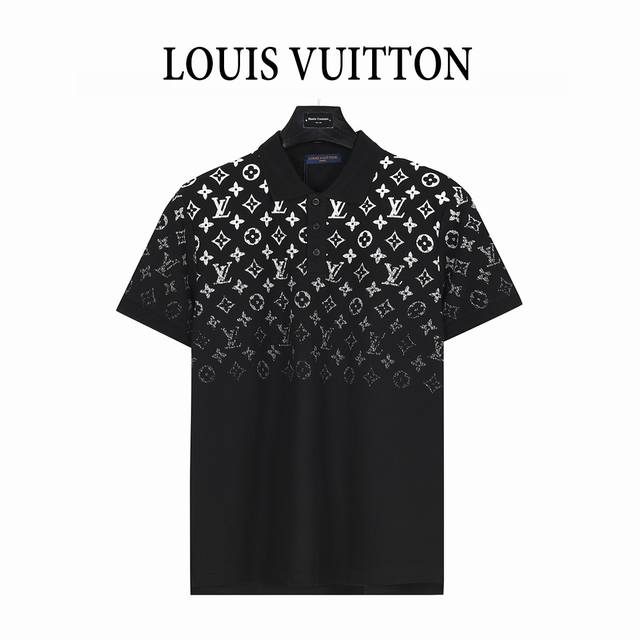 Louisvuitton 路易威登 上辐渐变老花印花短袖polo衫 客供精仿棉打造珠地材质面料 夏季新款T恤翻领短袖polo衫 专柜定制面料 透气舒适度高，细节