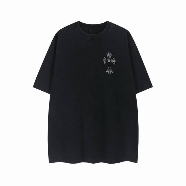 高版本Chrome Hearts克罗心 重叠十字烫钻洗水做旧短袖！面料使用 G克全棉双纱面料 区别于市场低克重普通货 ，纹路清晰可见，质感柔软细腻光滑，垂感十足