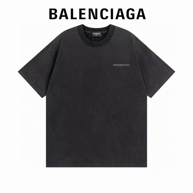 高版本Balenciga巴黎世家 封条字母水洗做旧短袖，面料采用 克纯棉双纱布料，水洗做旧磨破效果-衣肩服缝链后接幅采内用包0.8Cm捆条，-特拉种捆机器边双锁