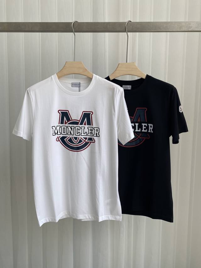 Mon&Cler 25春夏新品字母印花标识短袖T恤，定制80支双股丝光棉面料；黑色 白色 S～Xxxl 可定制4Xl、5Xl