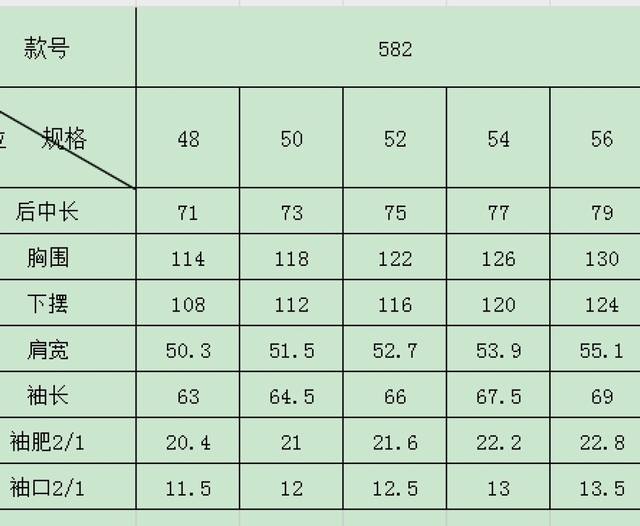 Lv长袖高端衬衣尺寸表 582