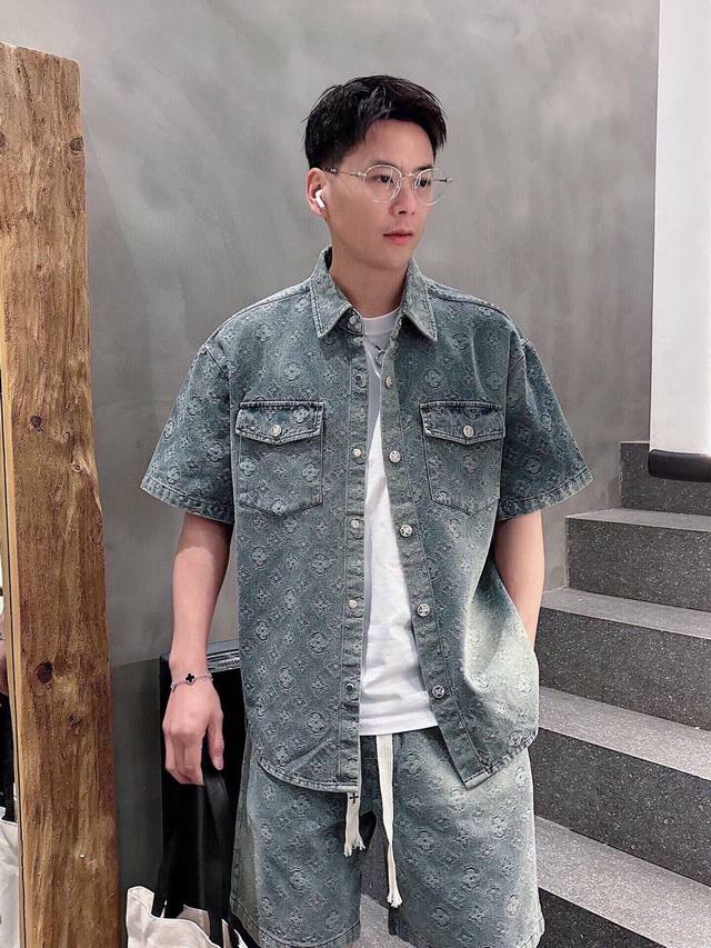 短裤 上衣 驴家Sottfrunk系列提花牛仔短袖套装 Lv 夏季新款路易*登 Sottfrunk系列提花牛仔短袖套装，高端版本！专柜定制最新面料，定织定染的洗