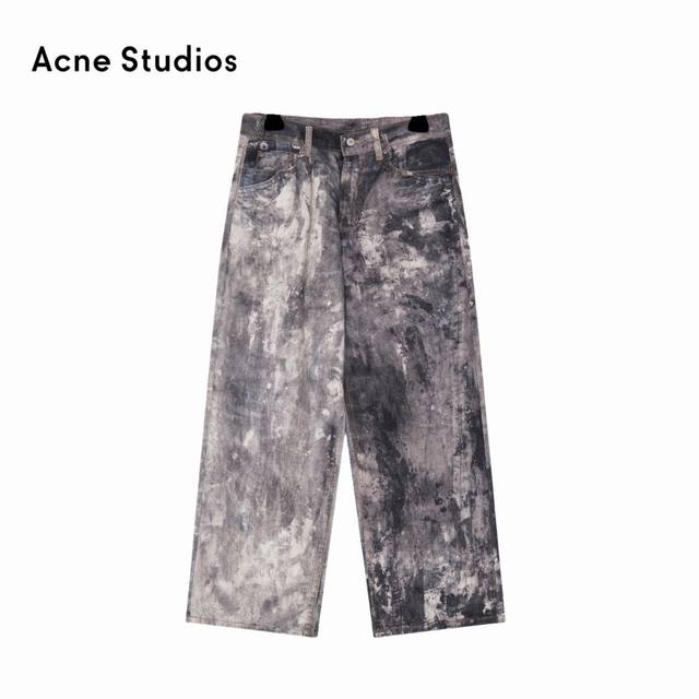 元 纯原品质 款号：Sd012 款式：Acne Studios24Ss 3D数码打印花裤做旧泥染脏脏灰宽松牛仔裤 工艺：采用3D冷转移印工艺，通过3D打印还原色