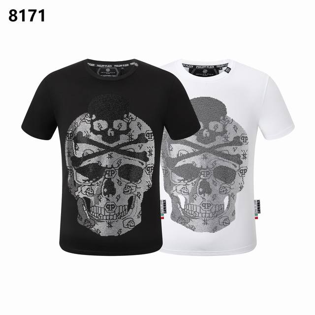 pp 德国潮牌菲利普 普莱茵philipp plein 春夏男士新款短袖T-Shirt 高品质出厂 侧边大唛 完美细节 彰显高贵品质 Color 黑色 白色 S