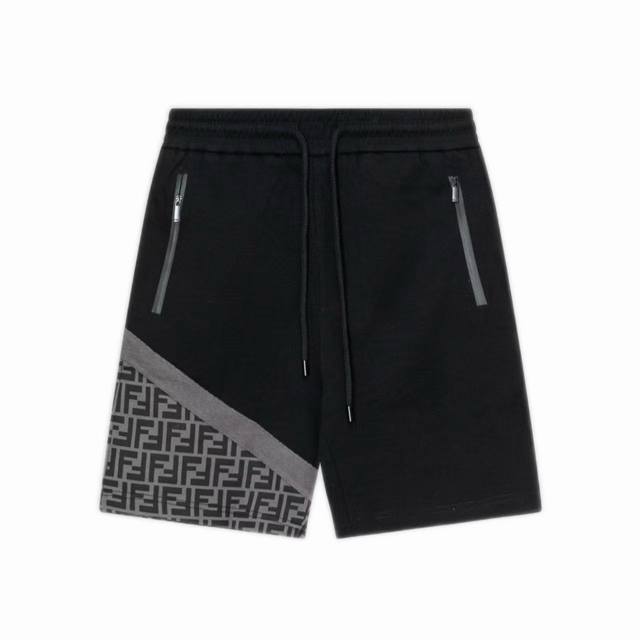 隔天到 Fendi 芬迪 灰黑拼接 小标Logo刺绣2025Ss新款针织短裤 定制面料采用威化布织法 超高端针织工艺，版型紧致立体 定制裤绳五金质感强，顺滑 上