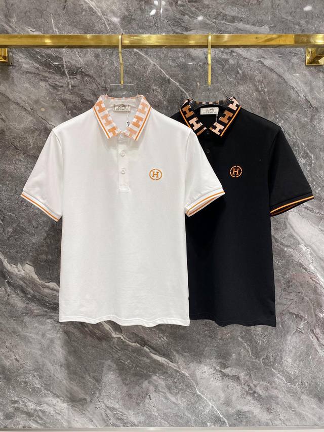 爱马仕25Ss新款春夏短袖翻领T恤polo，最高版本客供定制高端朱地面料简单时尚款，螺纹拼色螺纹配色超级好看！胸前H刺绣经典Logo简单大方的款式！满满的高级感