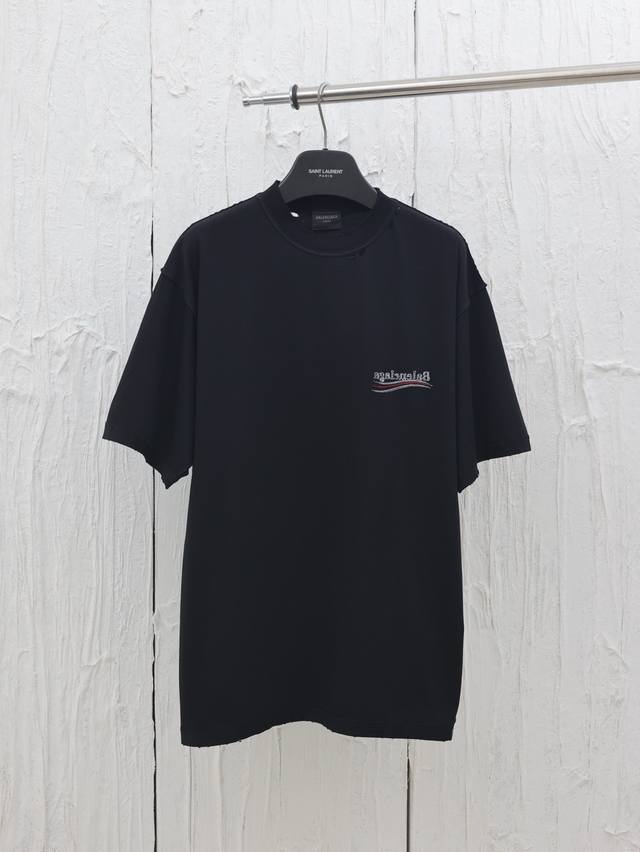 Balenciag* 巴黎Blcg 反穿可乐刺绣短袖T恤 高密度进口刺绣工艺 经典三条波浪图案 超级百搭宽松版型 成衣普洗 绣花采用田岛绣花机精密万针刺绣 百年