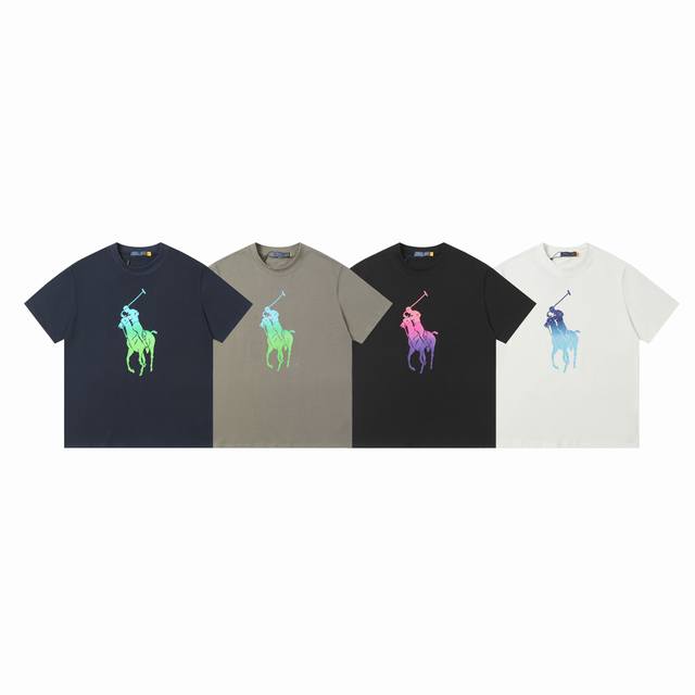款号：A006 拉夫劳伦Ralph Lauren经典彩色渐变印花圆领基础短袖 270克 双纱面料 定织定染螺纹 原版贴纸 扫码可进官网 大版型宽松有型 最大可穿