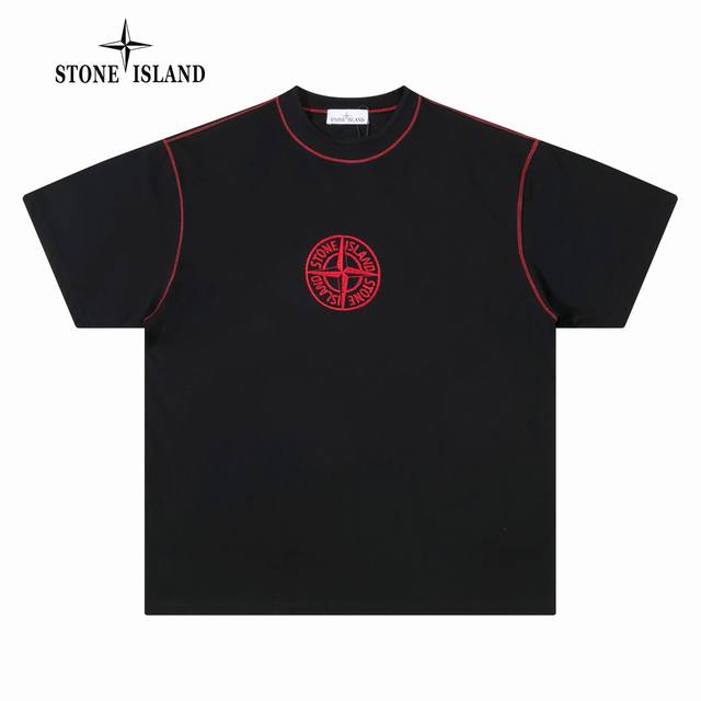 原单 款号：St078 上新 Stone Island 丨石头岛 蛇年限定红色罗盘徽章刺绣短袖T恤- 定制雅韵黑绸棉麻平纹料 细腻平滑 舒适亲肤 胸前标志性点缀