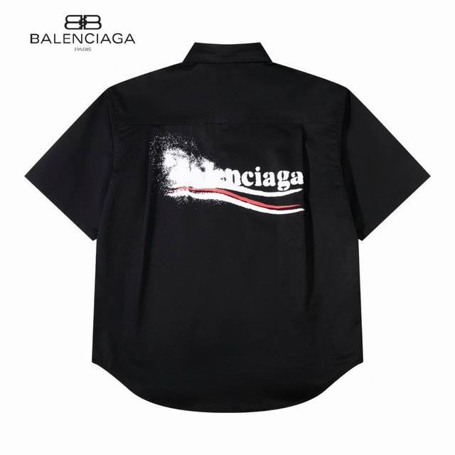 原单 款号：Bl030 上新 Balenciaga* 巴黎世家 涂鸦模糊可乐海浪衬衫短袖- 可乐喷墨风～波浪可乐海浪经典恶搞涂鸦 新式Os裁剪设计,随意休闲的慵