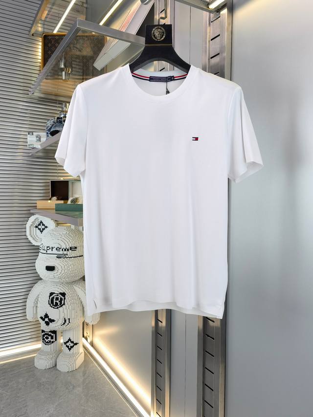Tommy Hilfiger 汤米-25Ss新款春夏短袖T恤，最高版本客供定制高端双面丝光棉面料简单时尚款，拼色螺纹超级好看！胸前刺绣经典Logo简单大方的款式