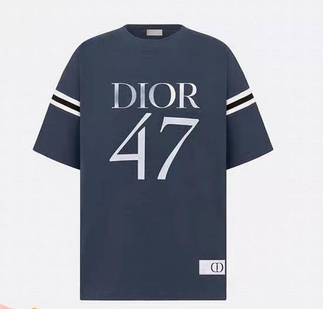 Dior 47标志印花短袖 320克重、Os专柜对版版型 重工水洗现货更好 颜色、深蓝色、白色 尺码、Xs.S.M.L