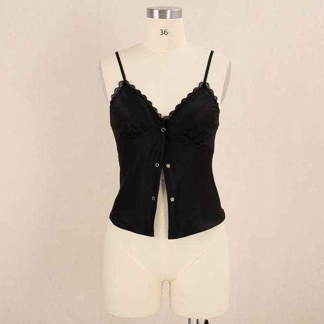 5Ss新款 25Ss春夏Alexander Wang 真丝吊带背心度假万能搭配神器Smlp ：黑色