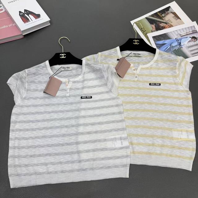 miumi*春夏新款 圆领针织短袖 小飞袖背心上身超百搭又显瘦 花纱面料带点小俏皮上身超显薄