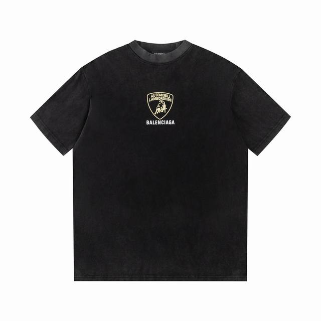 款号6713 重磅面料280克双纱做旧洗水款 Balenciaga巴黎世家兰博基尼字母经典款印花短袖 从面料到辅料全部跟足Zp 进口松井公司浆料印花绝不开裂 三