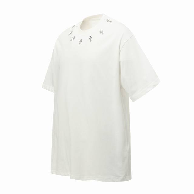 Chrome Hearts Ch 克罗心胸口十字架烫钻短袖T桖 采用手工烫钻 区别于机器烫钻 五金辅料均开磨定制 正确配置 黑色2025克罗心正品包装 280克