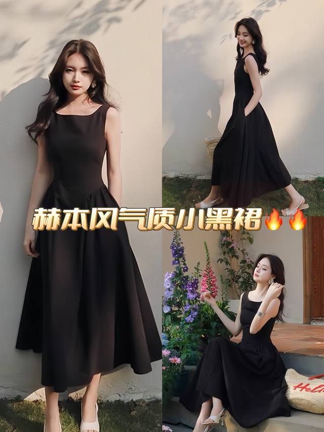 连衣裙 赫本风气质收腰显瘦小黑裙 复古气质方领小高腰设计更显高挑修长 上身贴而不勒扬长避短诠释完美身型，高级感与美貌并存 Smlxl