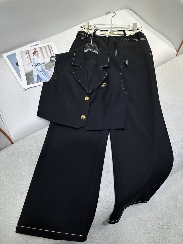 cellne* 25Ss新款西装马甲+长裤套装 字母刺绣装饰 搭配长裤 腰头字母装饰 做工精细 高品质 两色三码 Sml