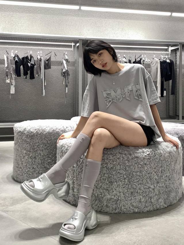 Smfk 金属摇滚阔身Te 灰色复古运动短袖T恤24新款 Sml