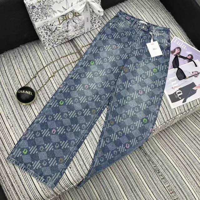 强烈推荐 25年早春夏系列 设计款 Dio*新款字母提花牛仔直筒裤 两色Sml