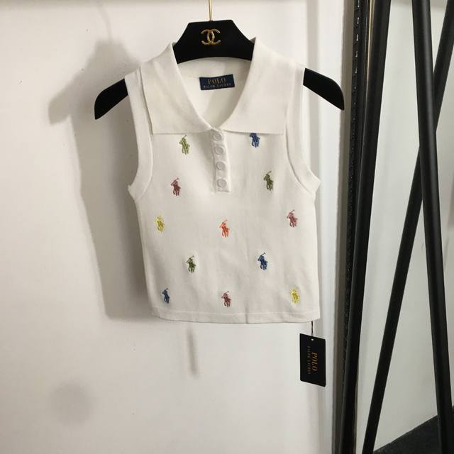 款号20252120 polo Ralph Lauren 拉夫.劳伦新款 彩色马球刺绣无袖翻领针织背心，白色，蓝色，黄色，黑色， 均码；胸围66，长45