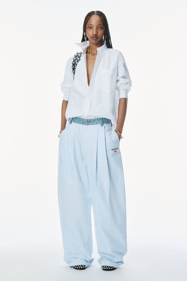 25Ssalexander Wang牛仔拼接阔腿裤Sml ：蓝