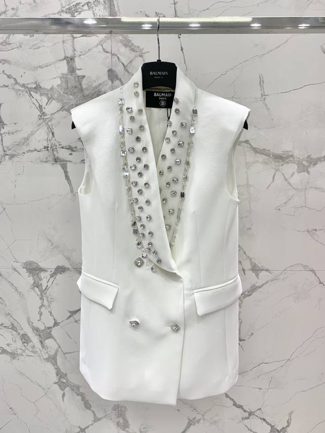 Balmani*曼家无袖马甲 马甲西服裙 高端定制面料 重工手工钉珠 钻石扣子 码数Sml