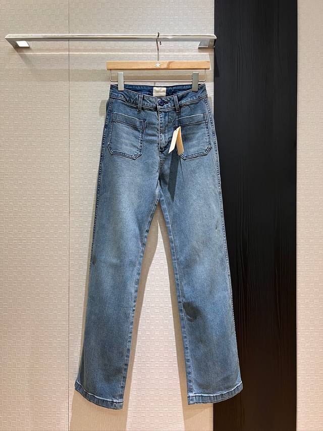 新款冲冲方口袋装饰直筒修身牛仔裤 拖地裤经典洗水蓝 简单休闲 微弹力人手必备 26-29