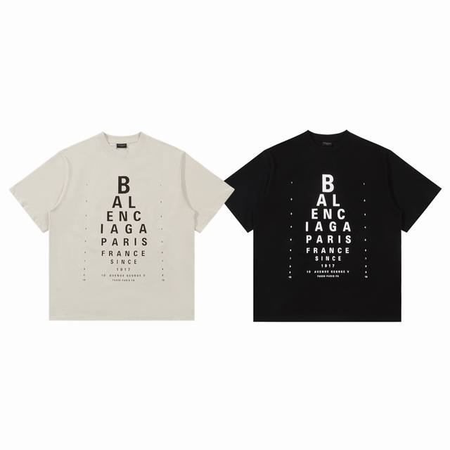 供 Balenciaga 巴黎世家 25Ss 走秀款视力表字母Logo印花情侣圆领短袖T恤-顶级版本 Color：灰色 黑色 Size：S M L Number