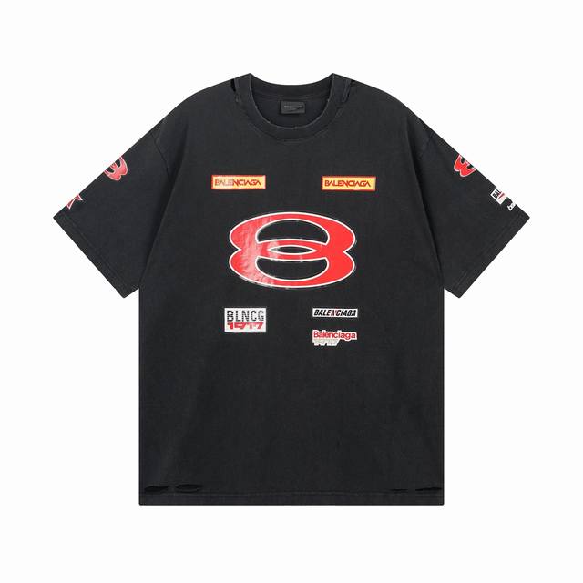 balenciaga 巴黎世家2025 Ss 最新款 正面Sponsor Logos英文Logo组合印花水洗磨烂做旧短袖T恤. 本市场No.1的质量 真正天花板