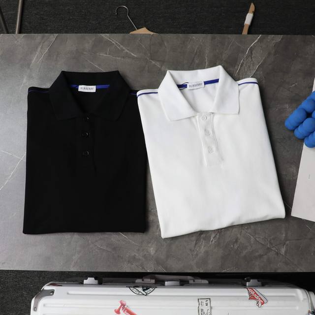 顶级复刻 高端定制 Burberry 巴宝莉 新款蓝色刺绣战马翻领Polo衫休闲短袖T恤 款号：624023 颜色：黑色 白色 购入原版开模打造，全套定制辅料，
