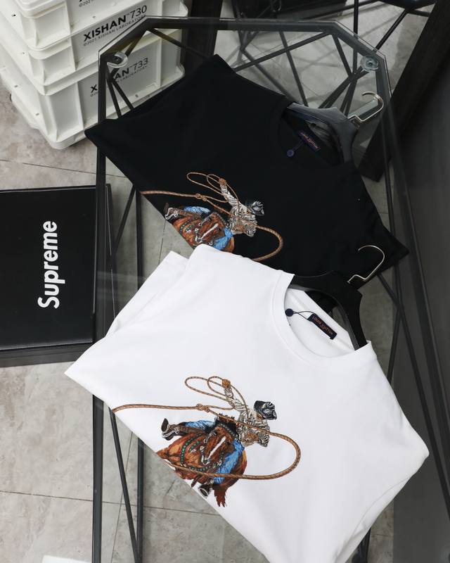 细节图# 立体棉线刺绣 Louis Vuitton 路易威登Lv 25Ss西部牛仔重工全刺绣短袖T恤 Louis Vuitton，法国路威酩轩集团-Lvmh旗下