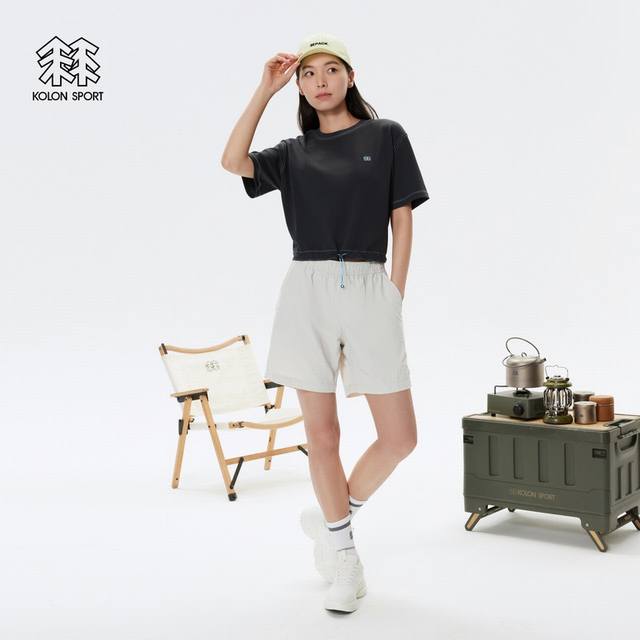 kolon Sport可隆户外情侣男女同款复古运动徒步露营夏季运动防泼水短裤 小树户外运动休闲防泼水露营弹力宽松工装短裤，超有质感，简约又百搭。松紧腰配抽绳，舒
