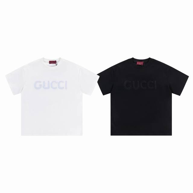 gucci 古驰 经典同色隐色刺绣Logo字母情侣圆领短袖T恤-顶级原单版本 Color：黑色 白色 Size：S M L Xl Number：250331 选