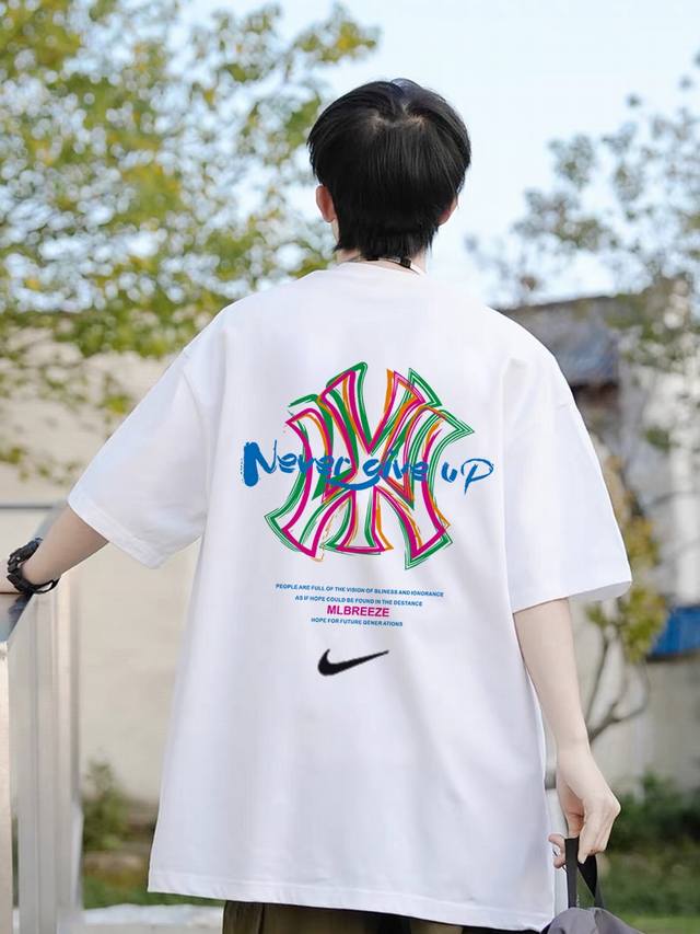 260G重磅纯棉 Nike 耐克 Nk Mlb联名 Ny “Never Give Up”永不言弃 短袖T恤 男女同款 半袖 情侣款 面料工艺： 1.260G重磅