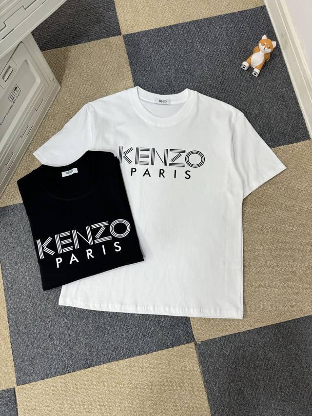 kenzo 高田贤三 25Ss 胸前条纹素描字母印花情侣短袖T恤 小红书热门爆款，明星网红同款穿搭，男女日常通勤穿搭必备单品！ 高品质260克高克重双纱面料，亲