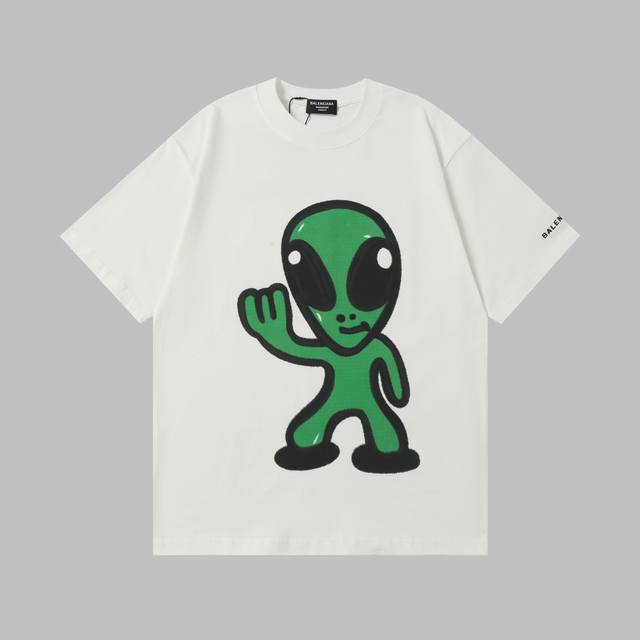 balenci*Ga 25Ss最新款 会跳舞的外星人太空人印花Tee 采用高克重洗水棉，300 克， 正面以Hithg There+Dripley艺术作品直喷印
