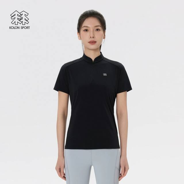 女款可隆女士半拉链短袖T恤上衣休闲运动款式Kolon Sport可隆女款半拉链短袖吸湿速干T恤亲肤透湿轻薄夏上衣Kolon Sport可隆户外休闲衣女子隐藏式半