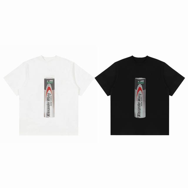alexander Wang 亚历山大王 Aw 25Ss电池印花水钻贴边情侣圆领短袖T恤-顶级原单版本 Color：白色 黑色 Size：S M L Numbe