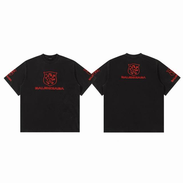 balenciaga 巴黎世家 25Ss 曼巴联名款标识 Logo 字母刺绣水洗情侣圆领短袖T恤-顶级版本 Color：水洗黑 Size：S M L Numbe