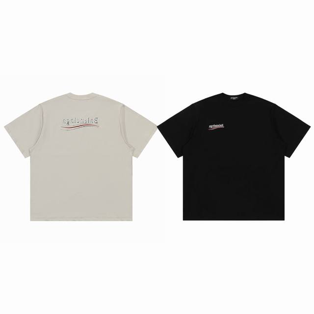 balenciaga 巴黎世家 25Ss 反穿可乐海浪刺绣情侣圆领短袖T恤-顶级版本 Color：水洗黑 杏色 Size：S M L Number：240242