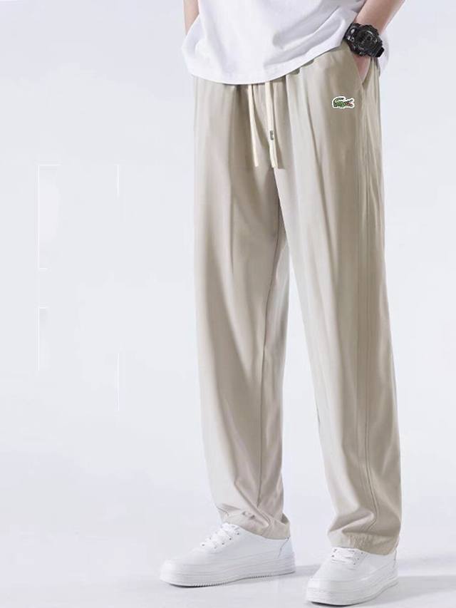 lacoste 法国鳄鱼垂顺桑蚕丝夏季薄款男士运动宽松直筒冰丝阔腿休闲裤 国内资深大厂出，常年主打高端商务休闲系列 此款线下在售1099，就裤子来说，年产近百W