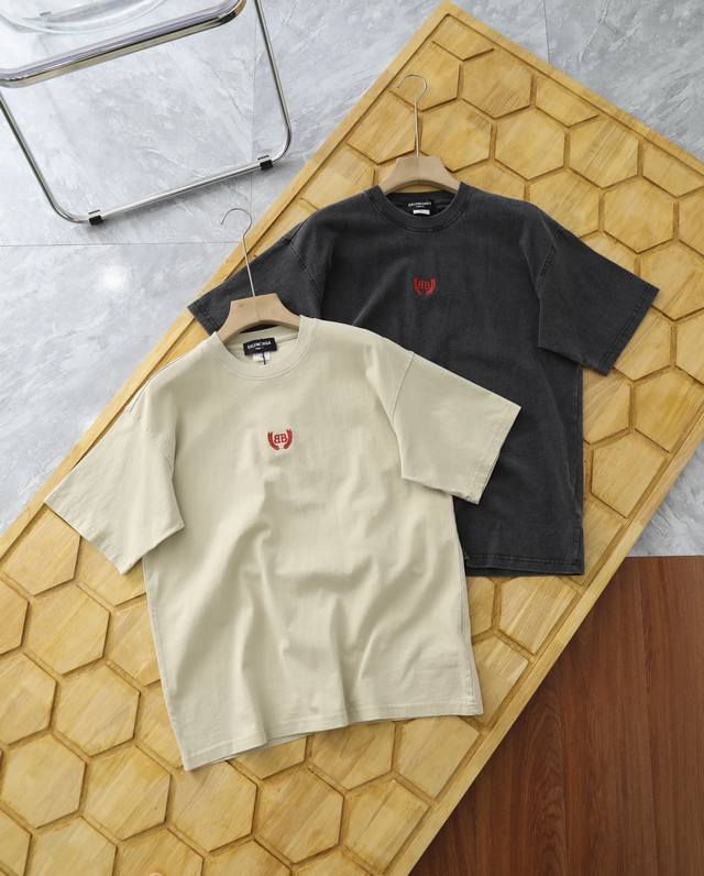 balenciaga巴黎世家刺绣经典麦穗做旧短袖T恤 尺码偏大建议拍小一码 原版1:1复刻 重工工艺 重工炒雪花水洗做旧效果工艺区别市场通货全网最高版本 双线二